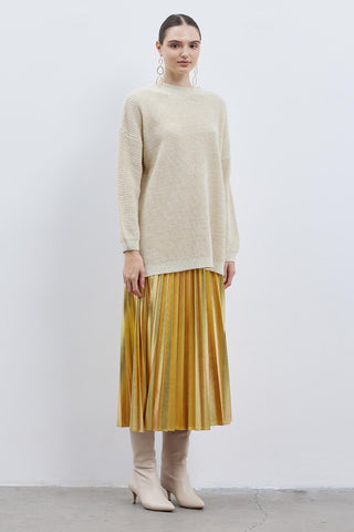 Shine Lurex Knit Sweater Cream