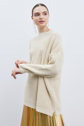 Shine Lurex Knit Sweater Cream