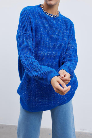 Shine Lurex Knit Sweater Sax