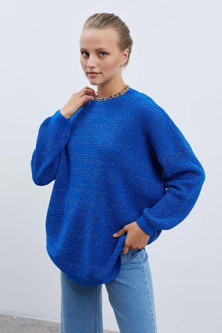 Shine Lurex Knit Sweater Sax