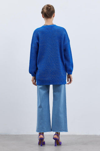 Shine Lurex Knit Sweater Sax