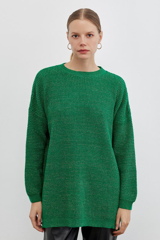 Shine Lurex Knit Sweater Green