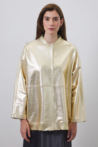 Shiny Coated Bomber Jacket Gold