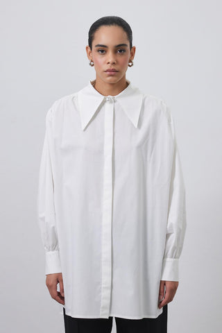 Shoulder Gathered Wide Collar Shirt Ecru