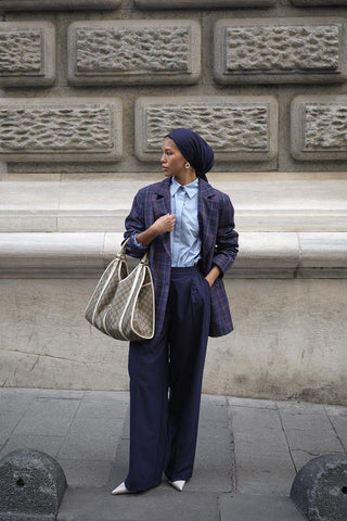 Shoulder Shirred Basic Shirt Navy Blue