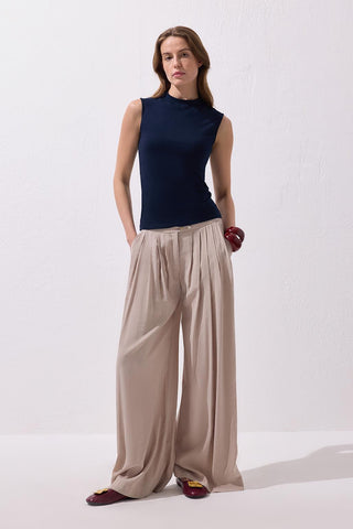 Sleeveless Stretch Cotton Top Navy Blue