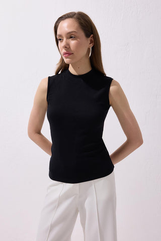 Sleeveless Stretch Cotton Top Black