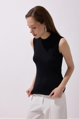 Sleeveless Stretch Cotton Top Black