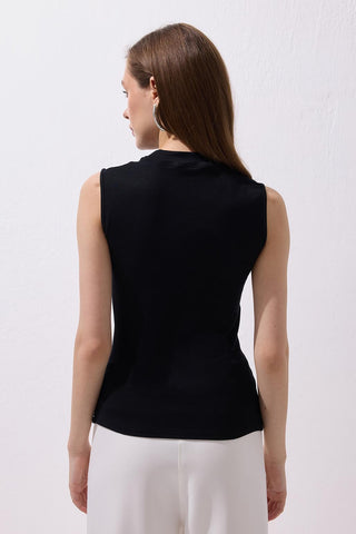 Sleeveless Stretch Cotton Top Black