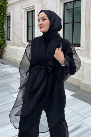 Silk Knitted Long Sleeve Blouse Black