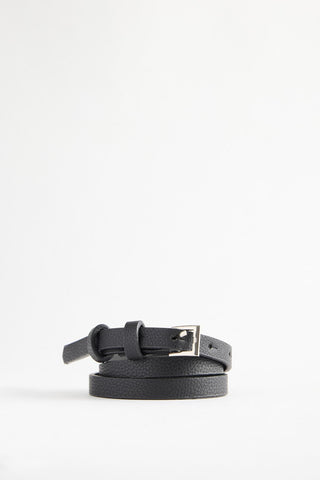Silver Buckle Adjustable Slim Belt Black