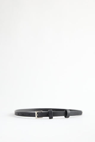 Silver Buckle Adjustable Slim Belt Black