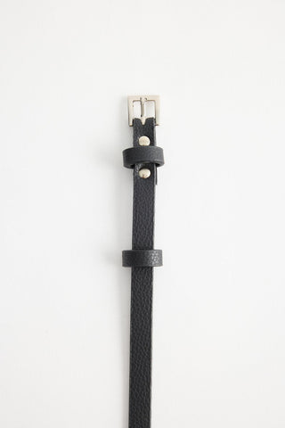 Silver Buckle Adjustable Slim Belt Black