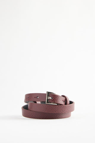 Silver Buckle Adjustable Slim Belt Burgundy
