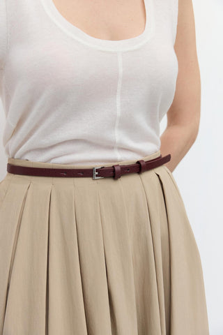 Silver Buckle Adjustable Slim Belt Burgundy
