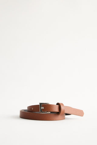 Silver Buckle Adjustable Slim Belt Tan