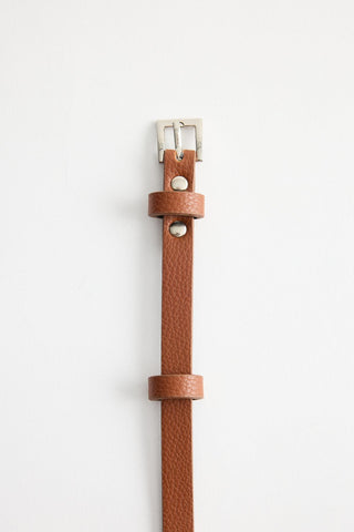 Silver Buckle Adjustable Slim Belt Tan
