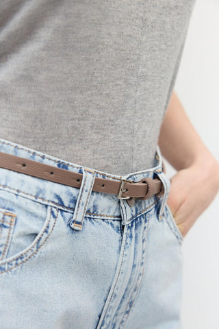 Silver Buckle Adjustable Slim Belt Taupe