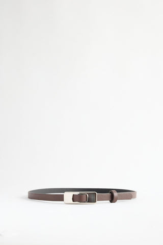 Silver Rectangle Buckle Belt Brown