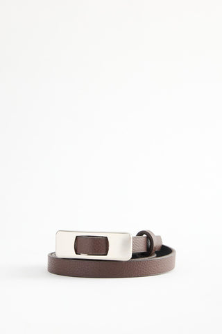 Silver Rectangle Buckle Belt Brown