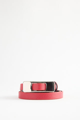 Silver Rectangle Buckle Belt Red