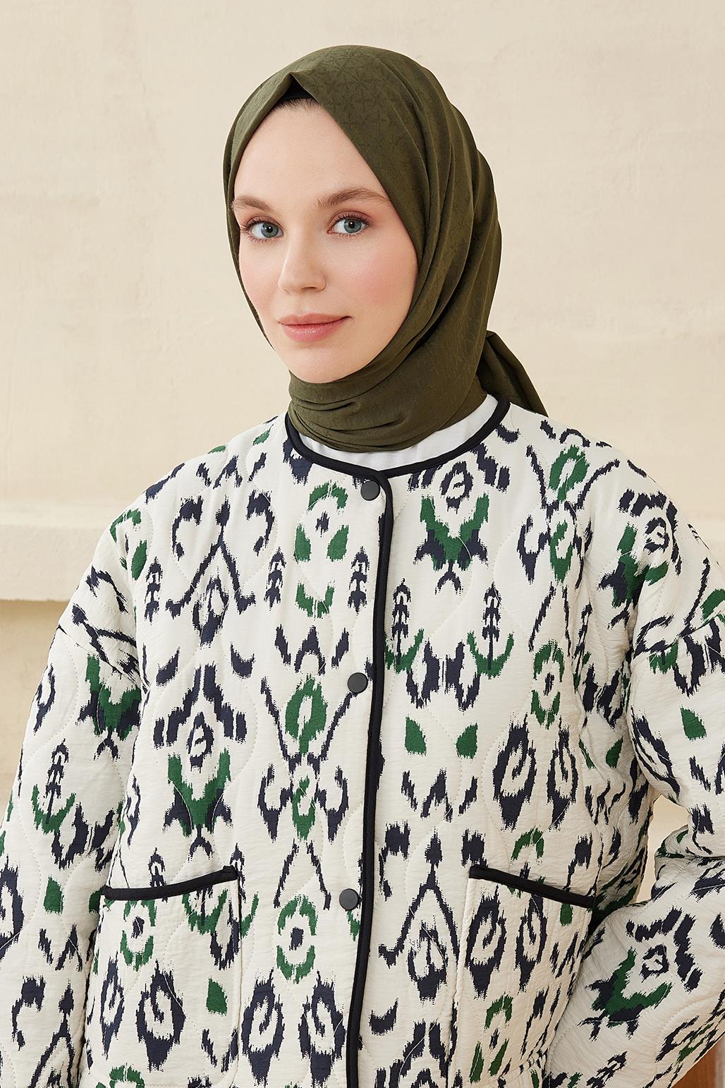 Icon Pattern Modal Jacquard Shawl Khaki Green