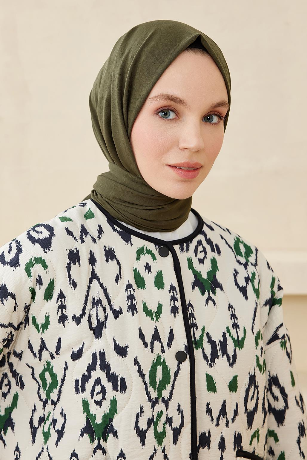 Icon Pattern Modal Jacquard Shawl Khaki Green