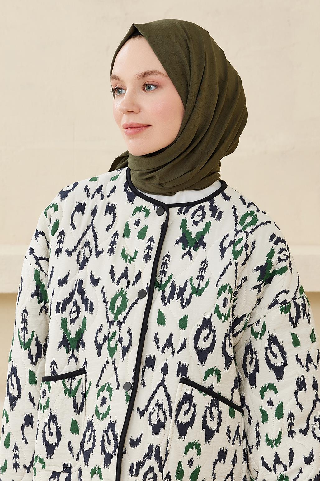 Icon Pattern Modal Jacquard Shawl Khaki Green