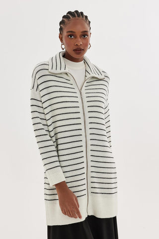 Lurex Striped Cardigan Ecru