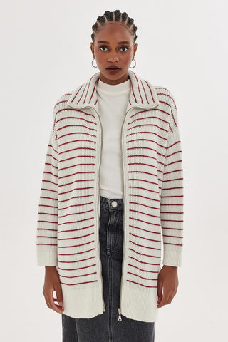 Lurex Striped Cardigan Red