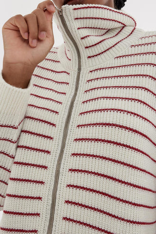 Lurex Striped Cardigan Red