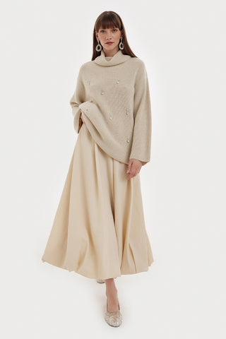 Lurex Stone Embroidered Knit Sweater Bone