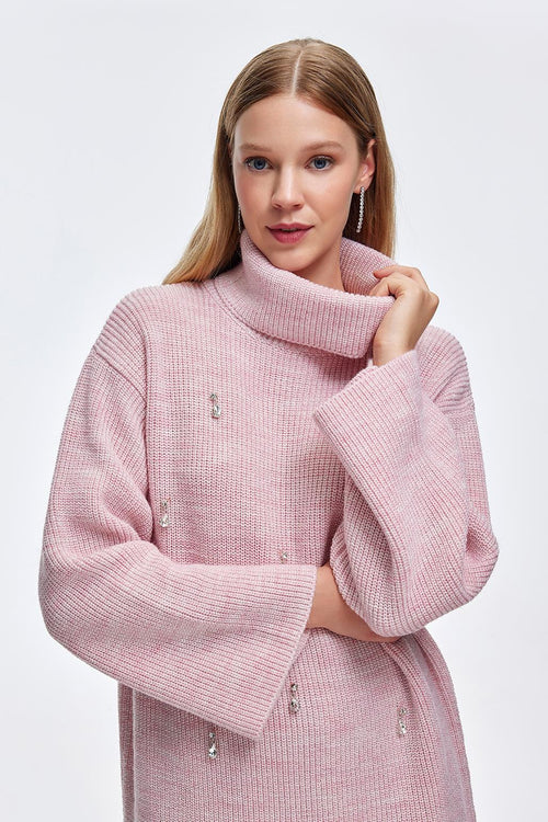 Lurex Stone Embroidered Knit Sweater Pink