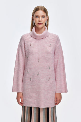 Lurex Stone Embroidered Knit Sweater Pink
