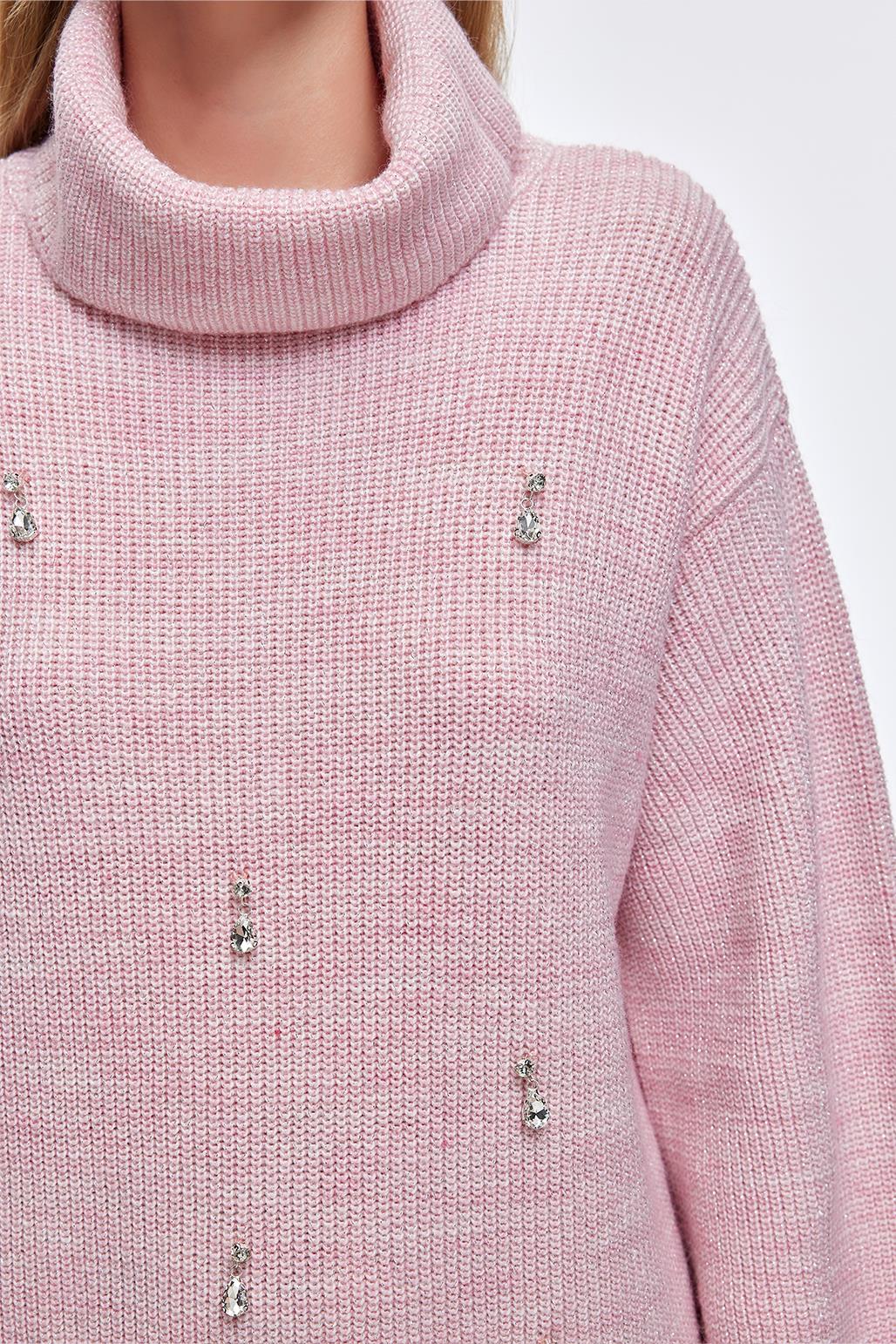 Lurex Stone Embroidered Knit Sweater Pink