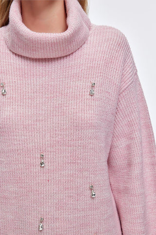 Lurex Stone Embroidered Knit Sweater Pink