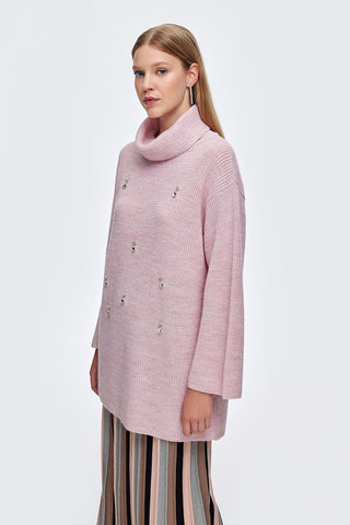 Lurex Stone Embroidered Knit Sweater Pink