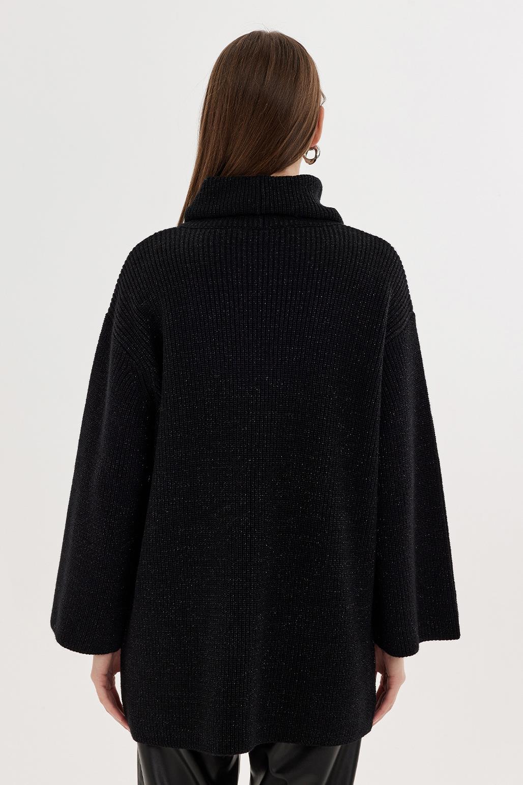 Lurex Stone Embroidered Knit Sweater Black
