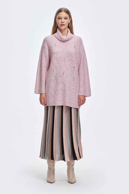 Lurex Pleated Knitted Skirt Powder