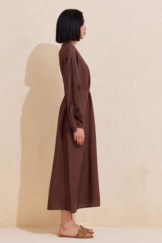 Sleeve Detailed Modal Dress Chocolate Brown