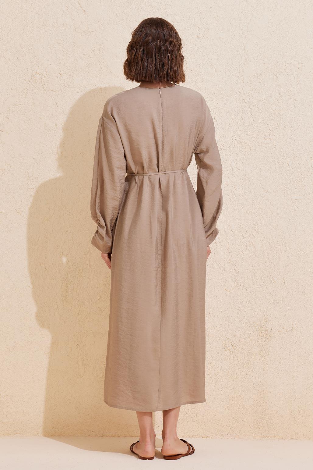 Sleeve Detailed Modal Dress Mink