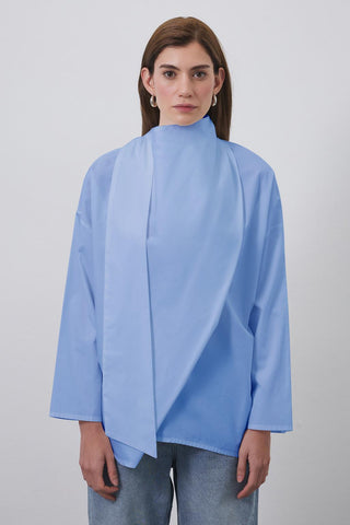 Sofia Poplin Scarf Shirt Blue