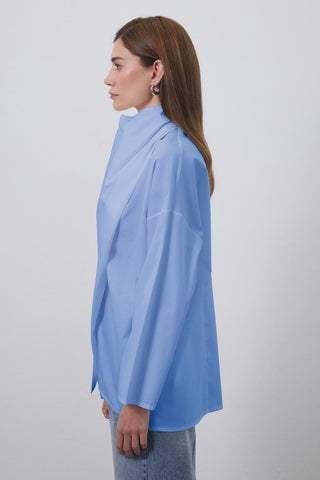 Sofia Poplin Scarf Shirt Blue