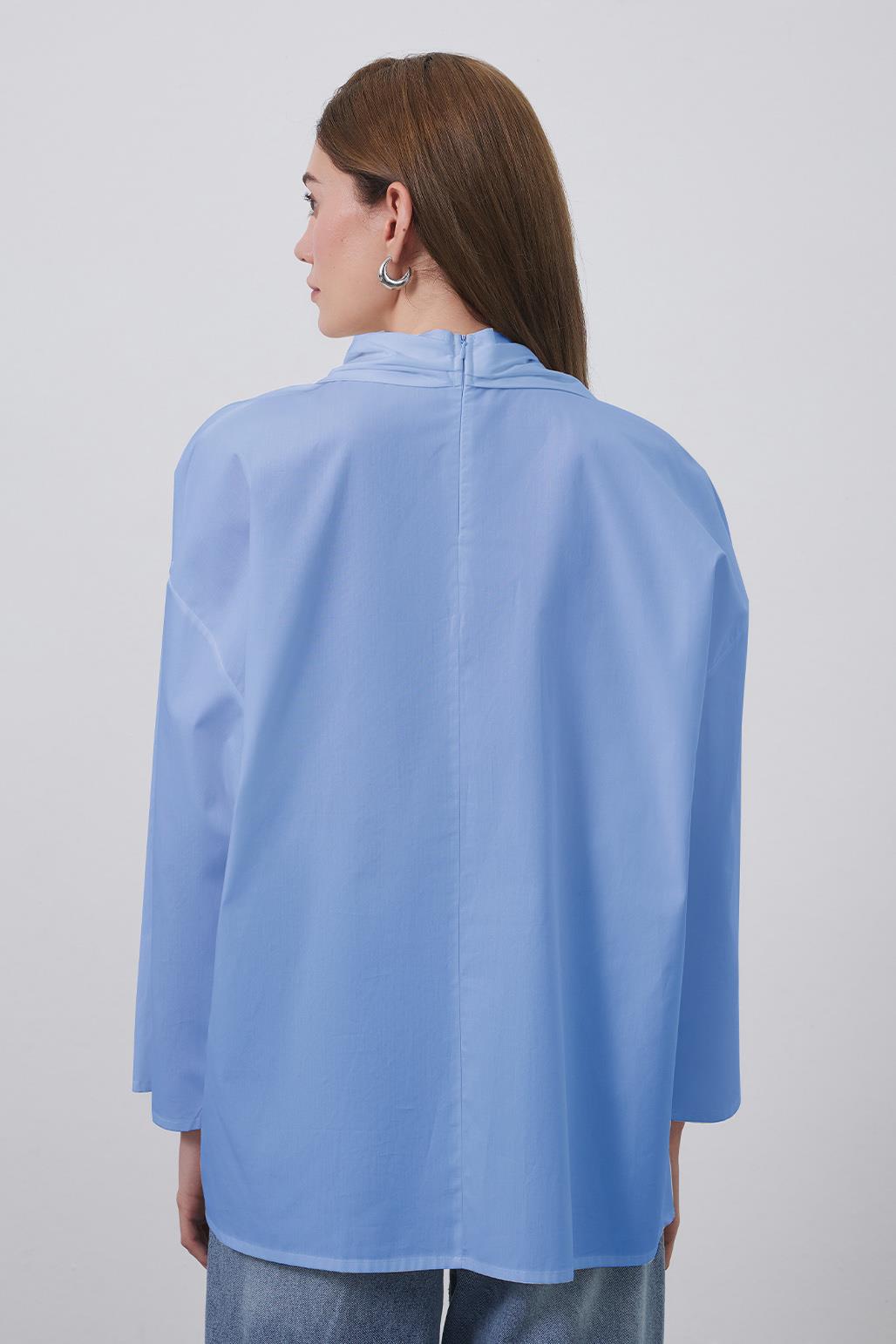 Sofia Poplin Scarf Shirt Blue