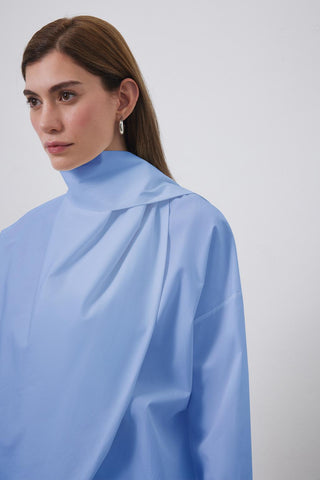 Sofia Poplin Scarf Shirt Blue