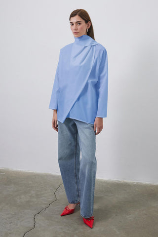 Sofia Poplin Scarf Shirt Blue