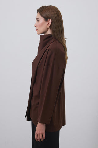 Sofia Poplin Scarf Shirt Chocolate Brown