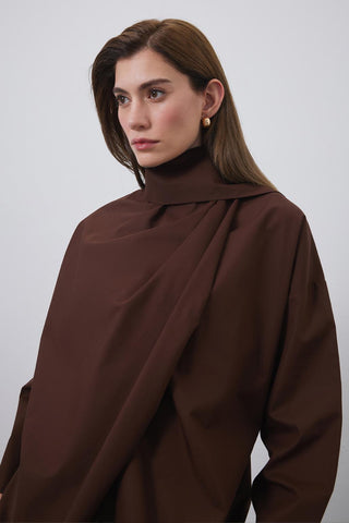 Sofia Poplin Scarf Shirt Chocolate Brown