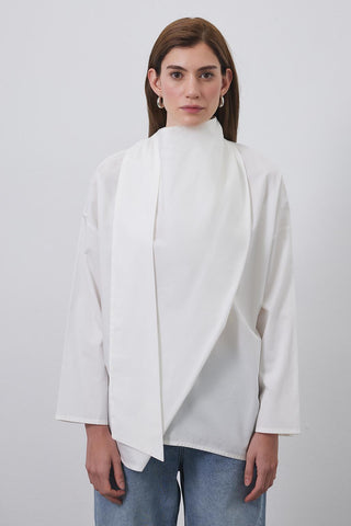 Sofia Poplin Scarf Shirt Ecru
