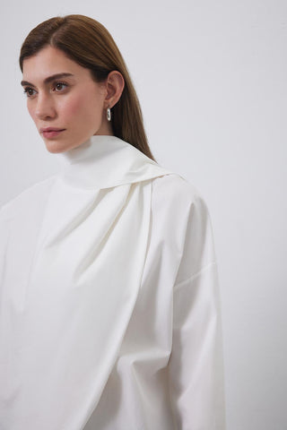 Sofia Poplin Scarf Shirt Ecru